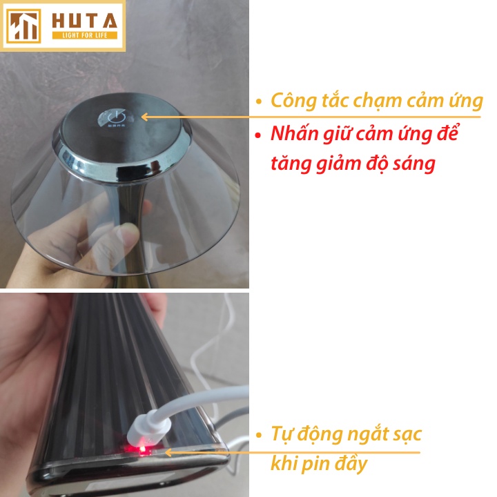 [CHUẨN ÂU] Đèn ngủ để bàn CAO CẤP, cảm ứng, 3 chế độ sáng, pin sạc tích điện, dùng nhà hàng, khách sạn, decor - ET1