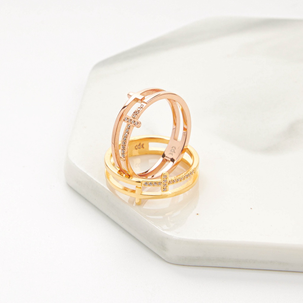 Nhẫn CDE Elsa T Crystal Dual Rose Gold Ring CDE8028