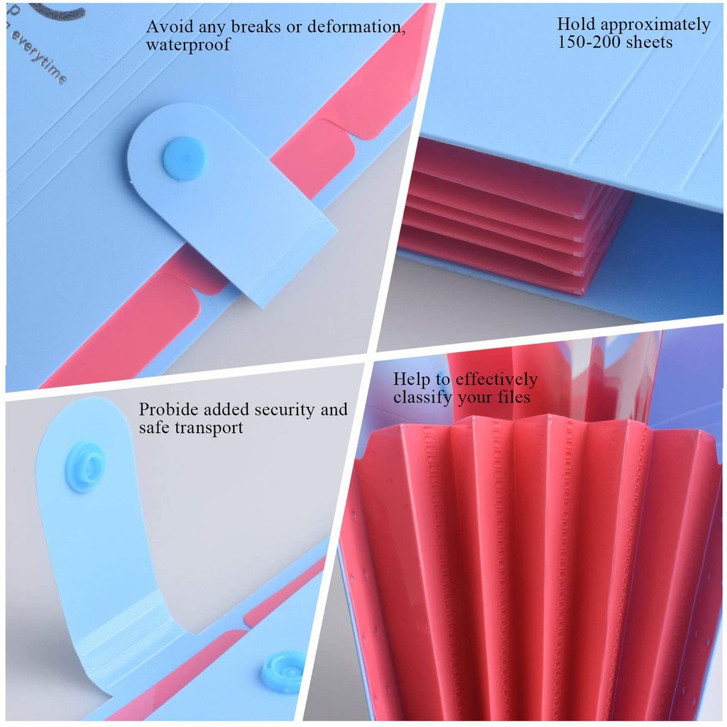 Bìa Đựng Tài Liệu 5 Ngăn Khổ A4 10 Màu Có Nút Bấm Tiện Dụng