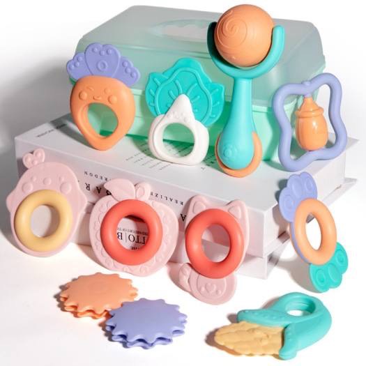 Xúc xắc cho bé bộ đồ chơi gặm nướu xúc sắc Hộp 10 món Baby Rattle silicon