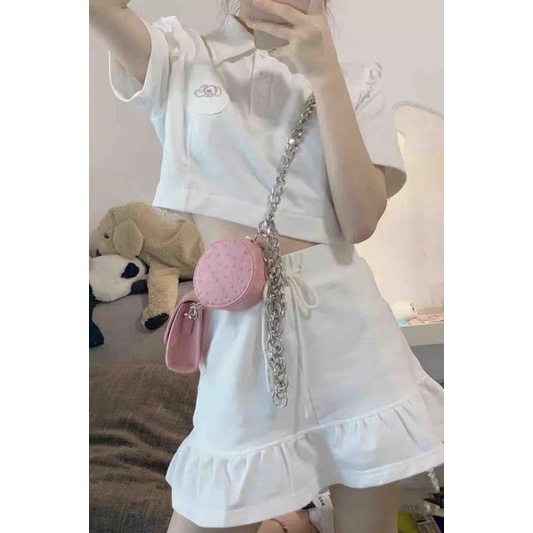 Sét váy cổ bẻ bèo vai