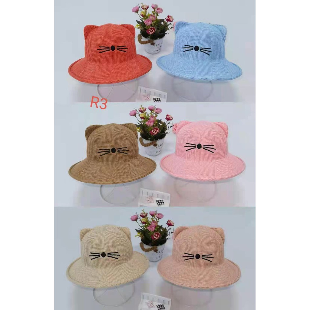 PVN29139 Nón Rộng Vành Nữ Phong Cách Họa Tiết Hình Mèo Dễ Thương T2 .