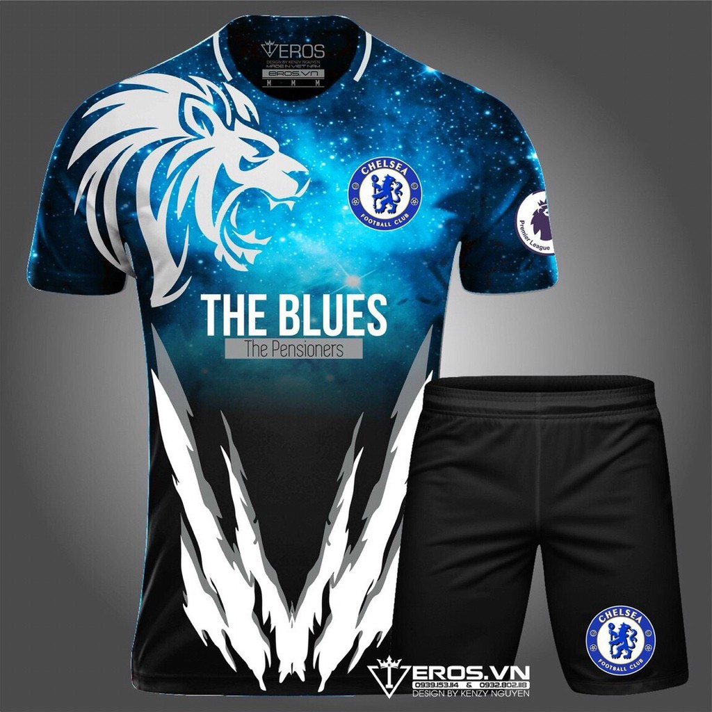 Bộ quần áo bóng đá Chelsea Xanh Galaxy thiết kế độc lạ Eros T10