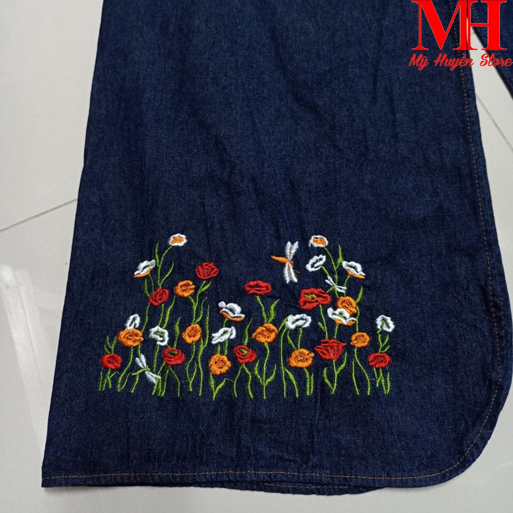 [ Ảnh Tự Chụp ] Váy Quần Chống Nắng Thông Minh Chất Liệu Jean Mềm Cho Xe Số, Xe Ga, Ngồi Sau Thêu Hoa Thu Hải Đường | BigBuy360 - bigbuy360.vn