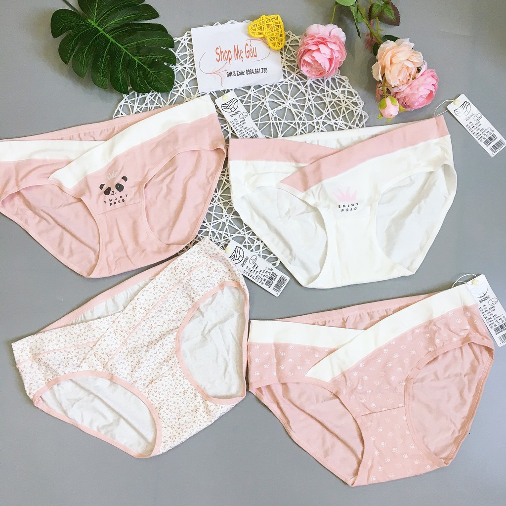 Quần lót bầu sau sinh cạp chéo cotton CAO CẤP cho bà bầu sinh thường hoặc sinh mổ size từ 43 - 85kg( set 4 quần)