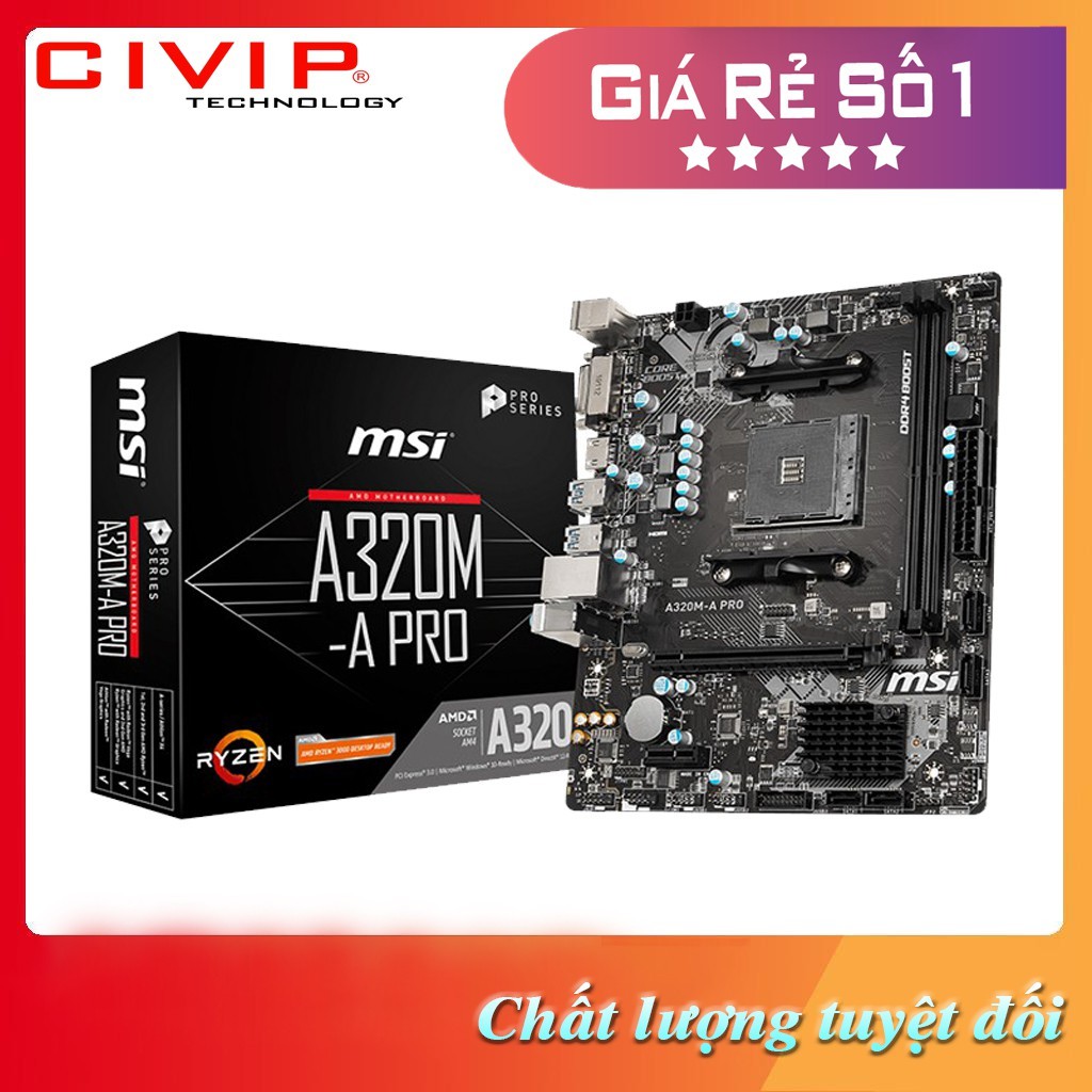 Mainboard MSI A320M-A PRO (AMD A320/Socket AM4/ m-ATX,/2 khe RAM DDR4) - Hàng Chính Hãng