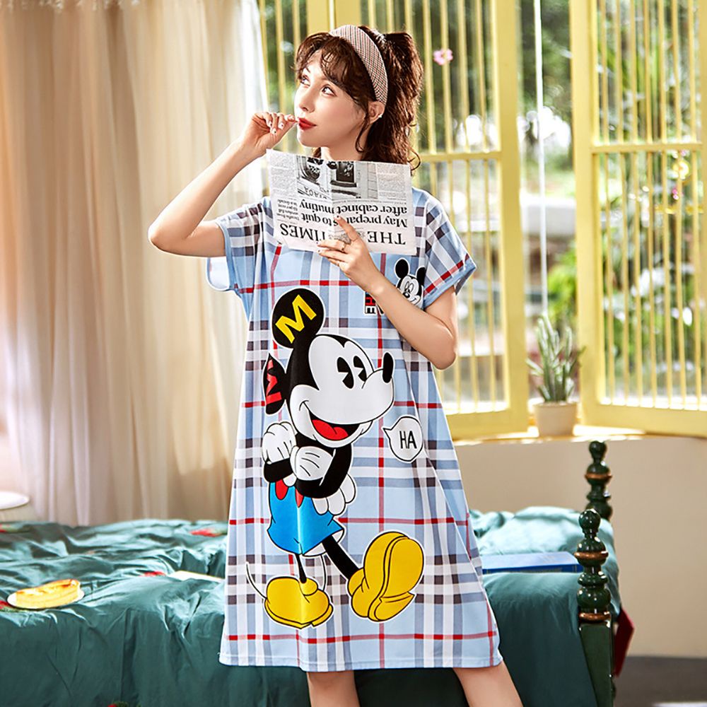 Đầm Ngủ Tay Ngắn Dáng Rộng In Họa Tiết Hoạt Hình Dễ Thương Thời Trang Mùa Hè Cho Nữ | BigBuy360 - bigbuy360.vn