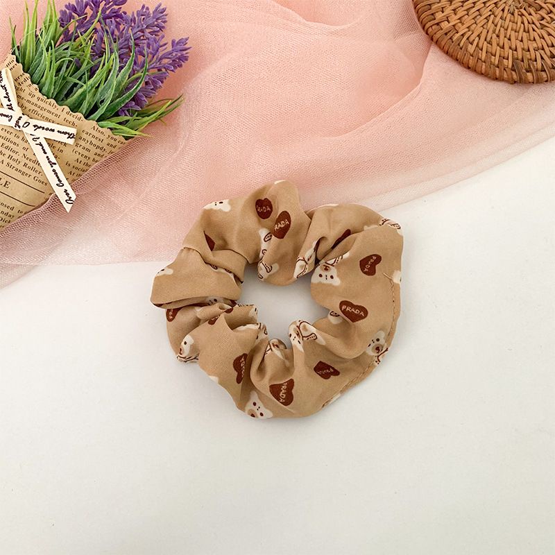 Dây cột tóc vải scrunchies họa tiết gấu