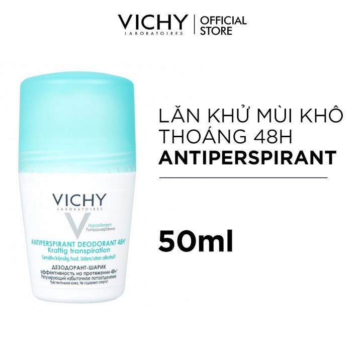 [Mã FMCGMALL -8% đơn 250K] Lăn khử mùi và khô thoáng vùng da dưới cánh tay 48H Vichy Anti-perspirant 50ml