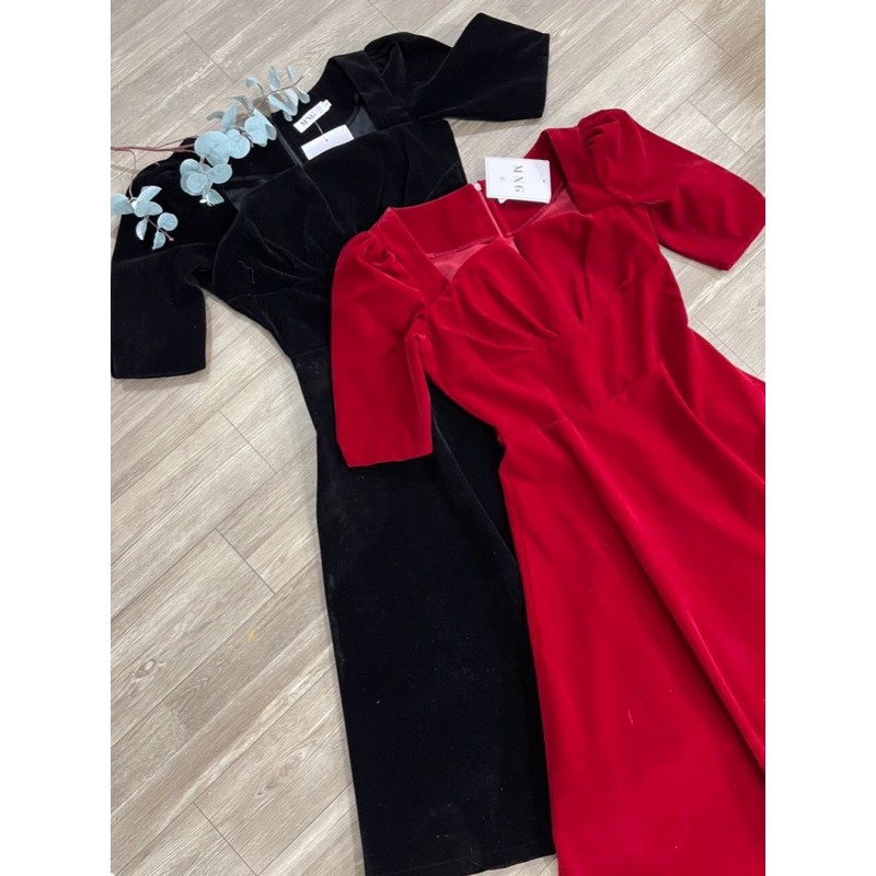 ⚡️ĐẦM NHUNG⚡️Đầm nhung cổ V 2 màu đen đỏ | BigBuy360 - bigbuy360.vn