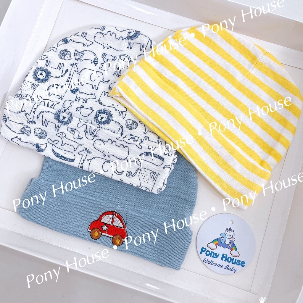 Mũ Cho Bé Sơ Sinh Set 3 Mũ Cotton Mềm Mại Cho Bé Từ 0-3 Tháng Set 3 Chiếc