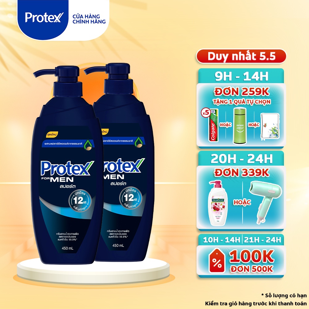 Bộ 2 sữa tắm diệt 99.9% vi khuẩn Protex For Men Sport dành cho nam 500ml/chai