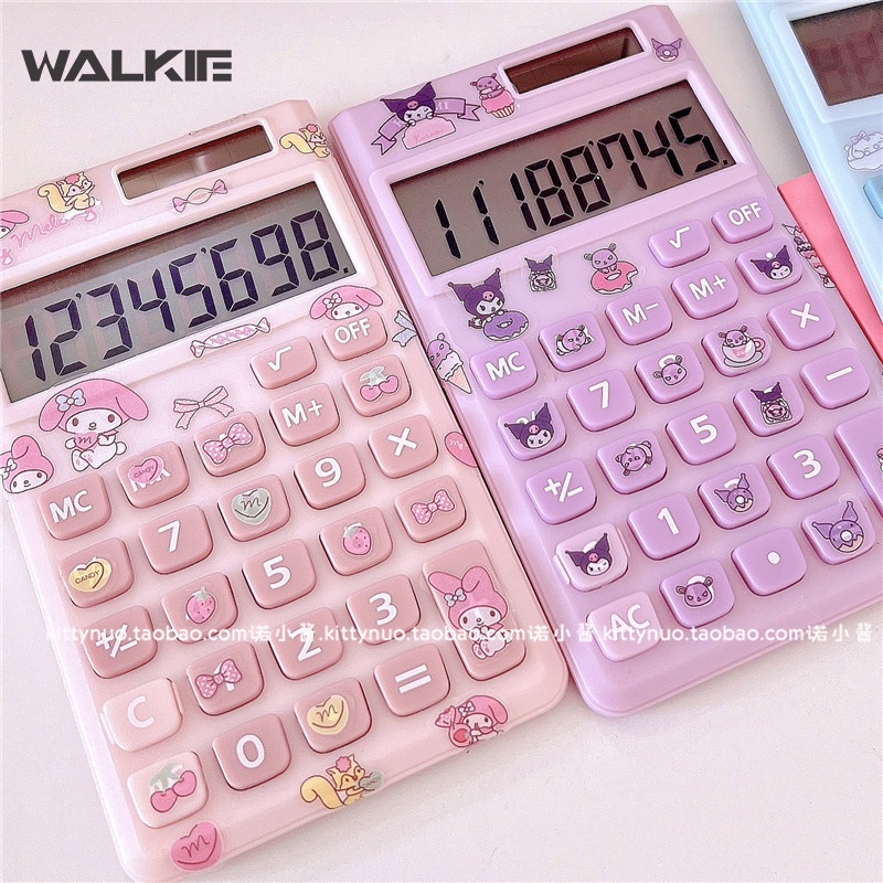 SANRIO Máy Tính Xách Tay Mini Năng Lượng Mặt Trời 6 Chữ Số Họa Tiết Hoạt Hình Kuromi Đáng Yêu