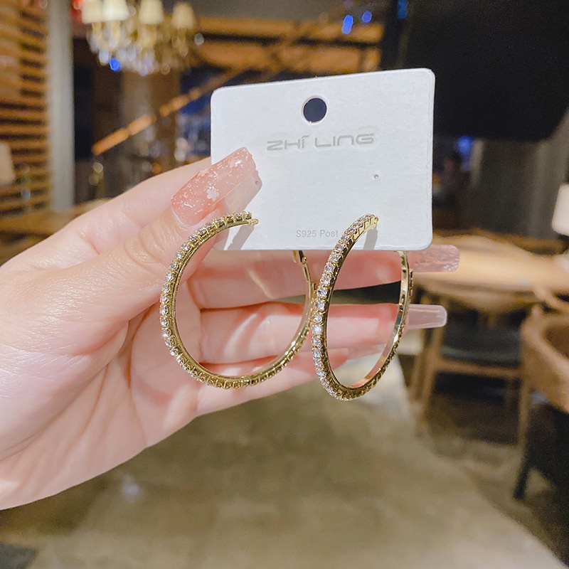 Khuyên Tai Nữ Hình Tròn Lớn Đính Đá Thời Trang