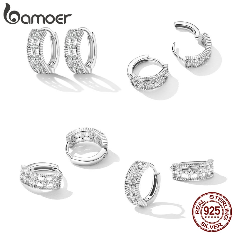 Bông tai BAMOER bạc 925 hình hoa đính đá zircon đẹp mắt thời trang