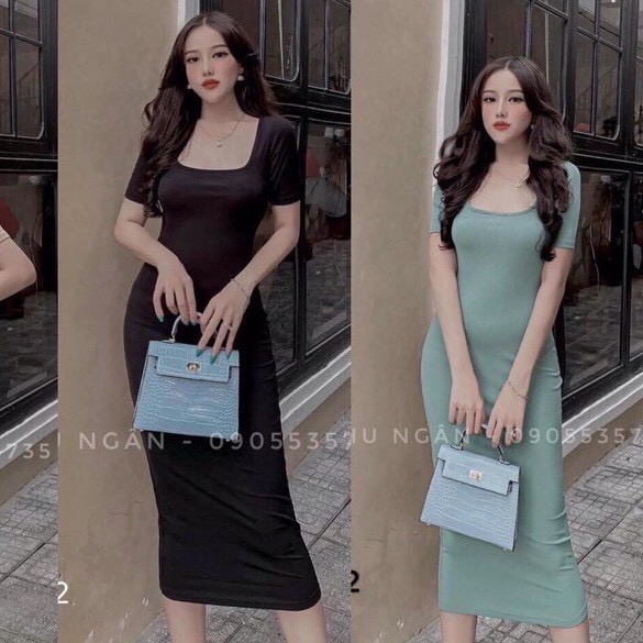 Đầm body tay ngắn / váy dáng dài cổ U  [Ảnh thật kèm video] | BigBuy360 - bigbuy360.vn