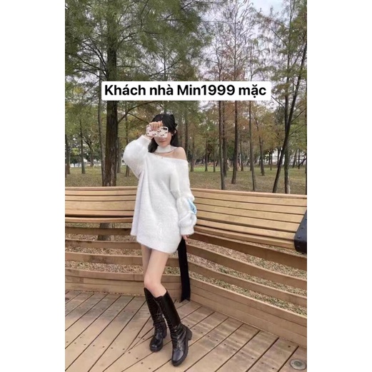 Áo len nữ dáng rộng , có thể mặc giấu quần . Áo len trễ vai . b nào tầm dưới 160cm mặc ok đó ạ | BigBuy360 - bigbuy360.vn