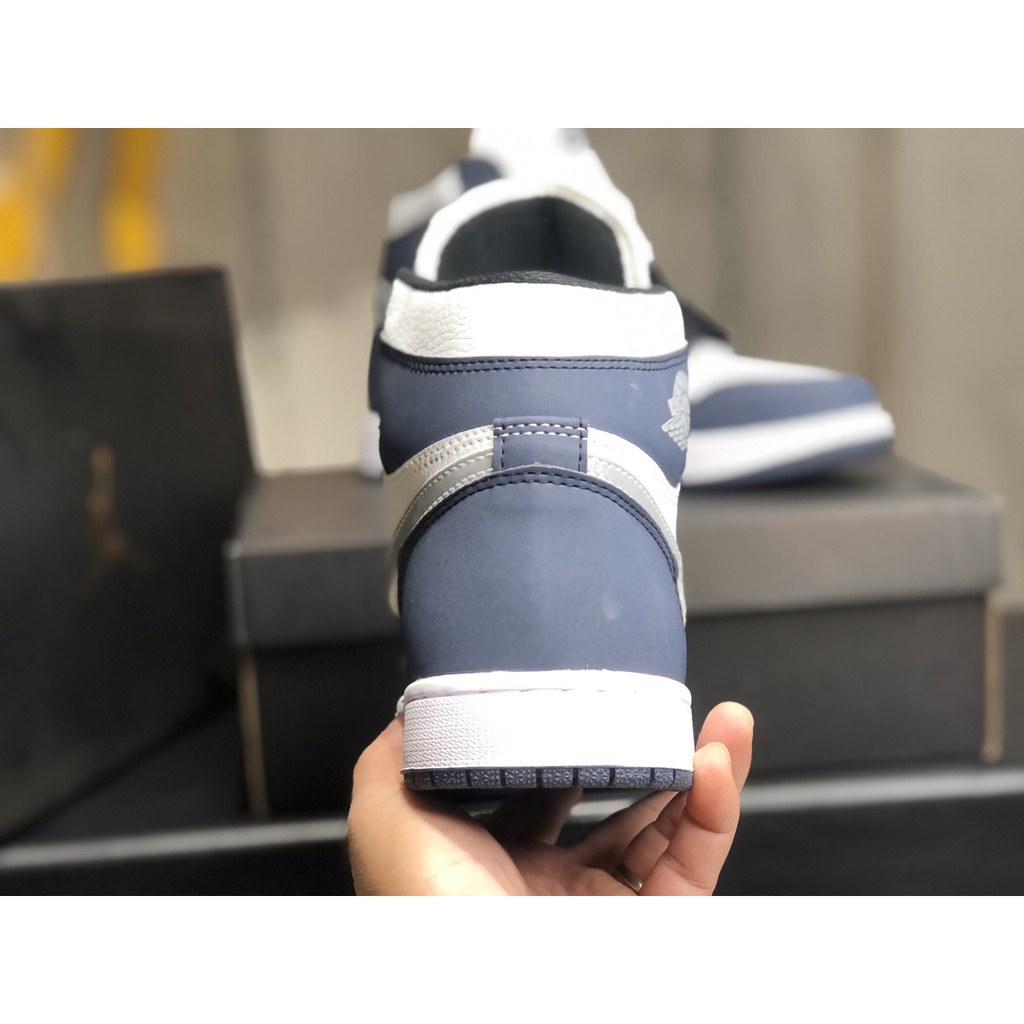 Giày Sneaker Jordan 1 High OG Japan Midnight Navy Fullbox, Giày thể thao nam nữ jordan 1 cổ cao xanh navy da nhăn.