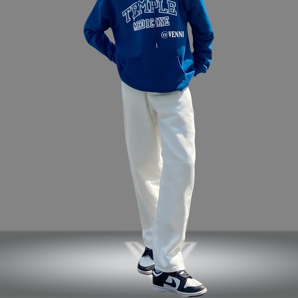 Quần jean VENNI nam nữ ống rộng quần kaki dáng suông màu trắng - QKK02