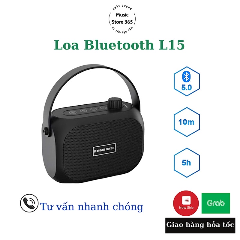 Loa Bluetooth L15 thương hiệu BOOMBASS music store, kiểu dáng thương hiệu,bảo hành dài hạn