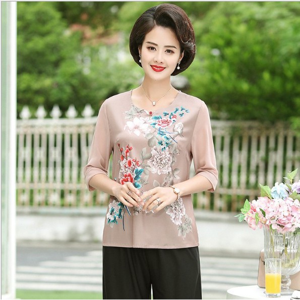 ÁO SƠ MI VOAN TRUNG NIÊN THÊU HOA CAO CẤP