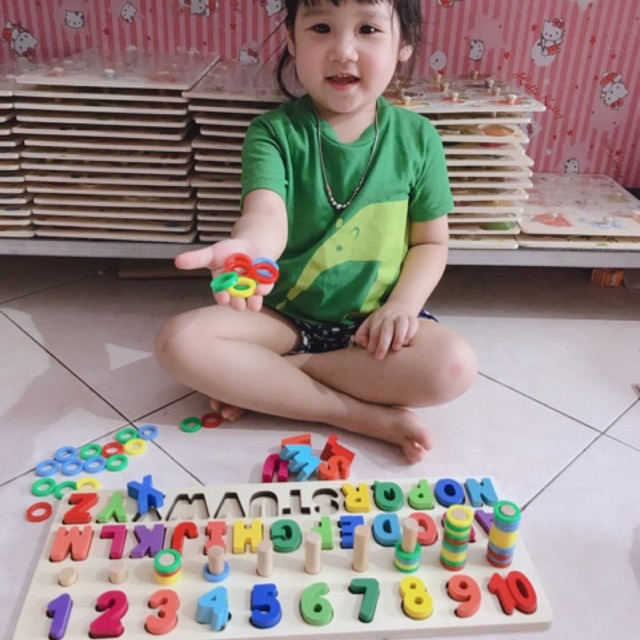 [ Nhập TOYAPR10 giảm 10K] Giáo Cụ Montessori Cột Tính Học Đếm Và Ghép Chữ Cái In Hoa Tiếng Anh Bằng Gỗ