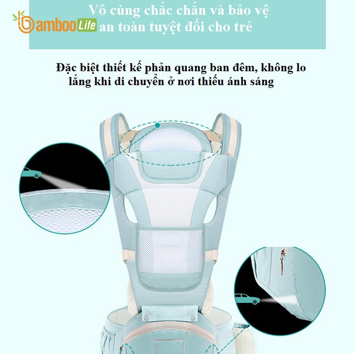 Địu em bé Bamboo Life BL031, địu 4 tư thế cho bé trợ lực, đa chức năng có ghế chống gù siêu nhẹ cho trẻ em