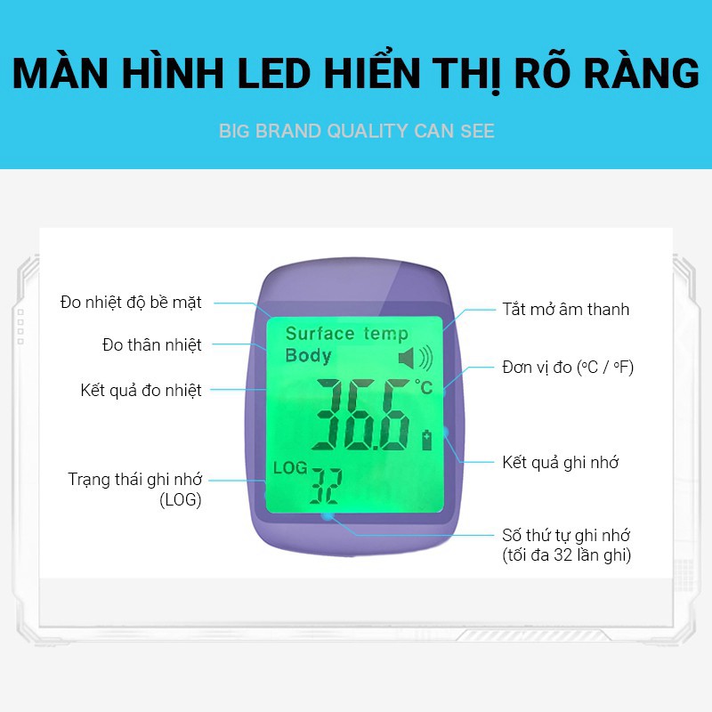 Nhiệt kế hồng ngoại điện tử GP-300 Máy đo nhiệt chính xác, đo nhiệt độ nhanh chóng trong không cần chạm, ghi nhớ 32 lần