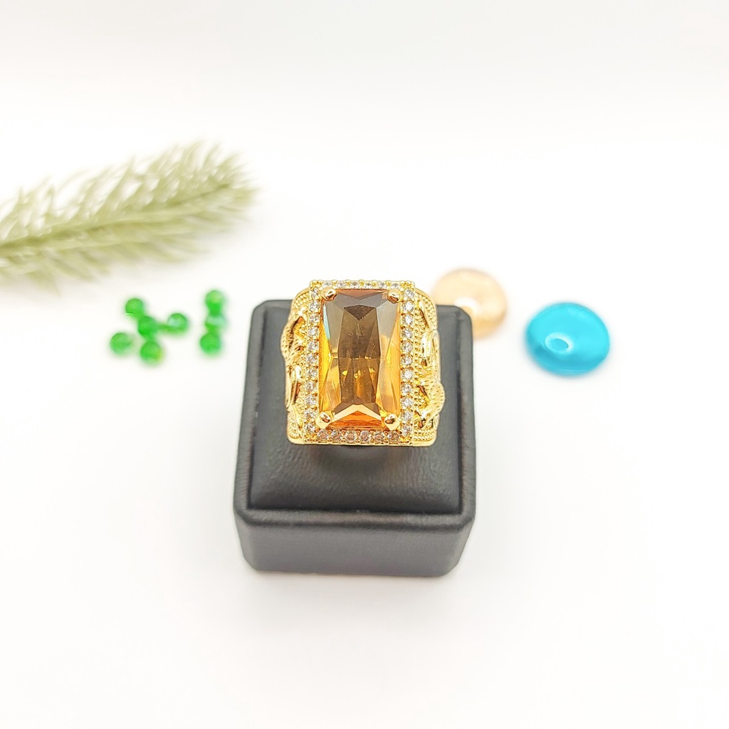 Nhẫn Nam Mạ Vàng 18k Bản Vuông Đính Đá Màu Trà N02.200622 - Mang đi chơi, đi tiệc rất sang