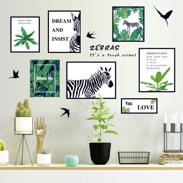 Tranh decal dán tường trang trí decor phòng khách KHUNG ẢNH NGỰA XANH - tranh dán tường phòng khách