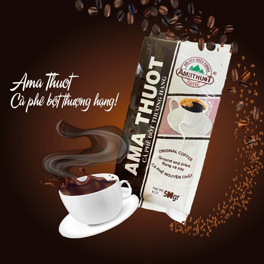 Cà phê bột nguyên chất pha phin Amathuot 500gr, Cafe bột nguyên chất 100%, Cà phê xay hữu cơ hương vị truyền thống