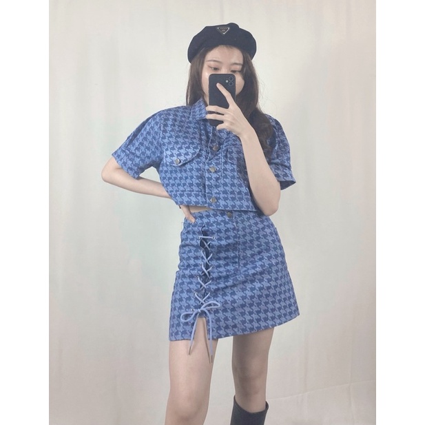 Set áo tay bồng kèm chân váy jean