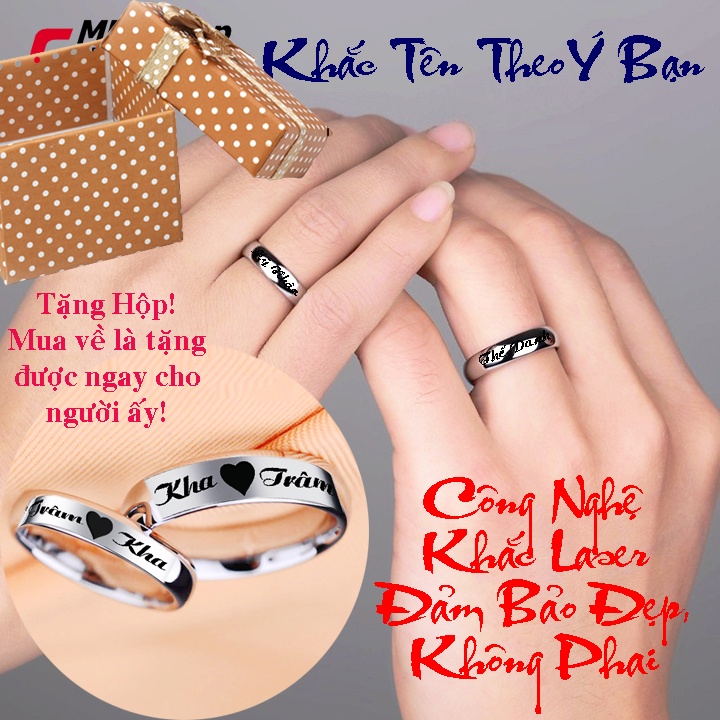 Nhẫn khắc inox kiểu mo tròn sáng, đẹp, không đen - số lượng 02 chiếc - tặng hộp - đảm bảo đẹp, không phai
