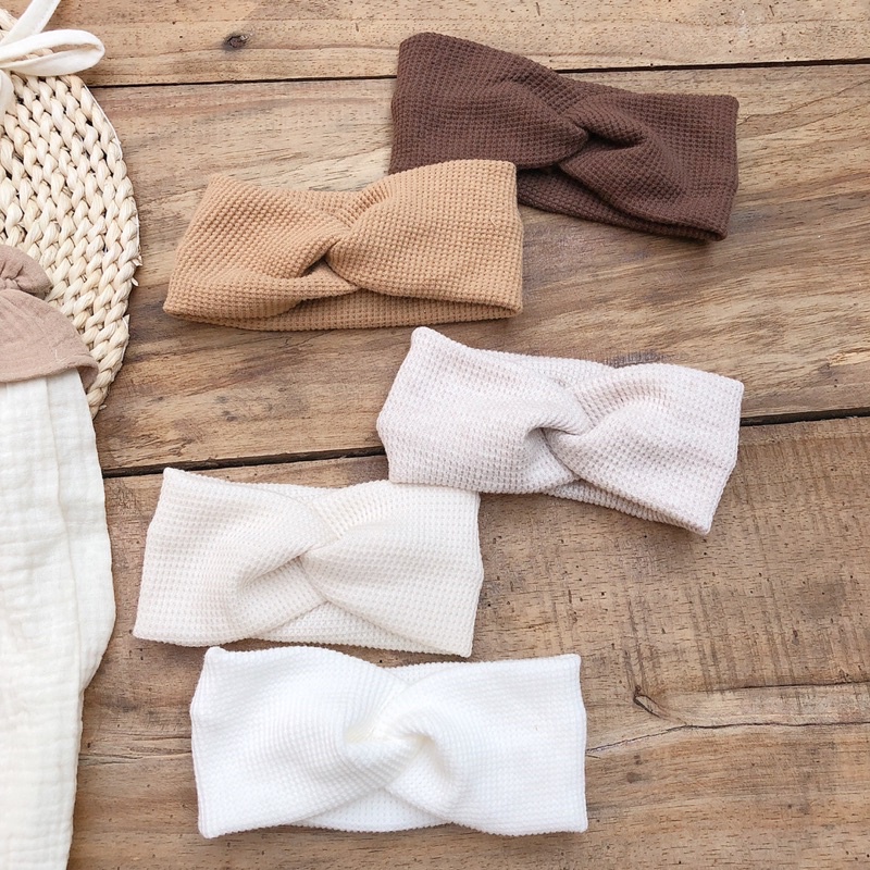 Turban vặn chéo vải cotton waffle cho cả bé trai và gái