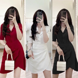ẢNH THẬT (50-90KG) MINSTORE BIGSIZE ĐẦM SƠ MI Vải:cotton lạnh  Màu: đen/ đỏ/ trắng