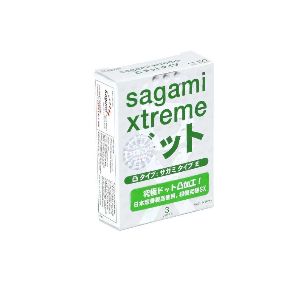 Hộp 3 bao cao su gân gai Sagami Extreme White, bcs xuất xứ Nhật Bản