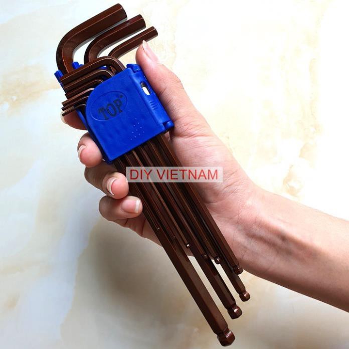 Bộ Lục Giác Đầu Bi Hãng TOP Đài Loan 9 Cây Chữ L 1.5-10mm Chiều Dài 25mm, Chất liệu thép CR-V6150, chống ăn mòn và chịu