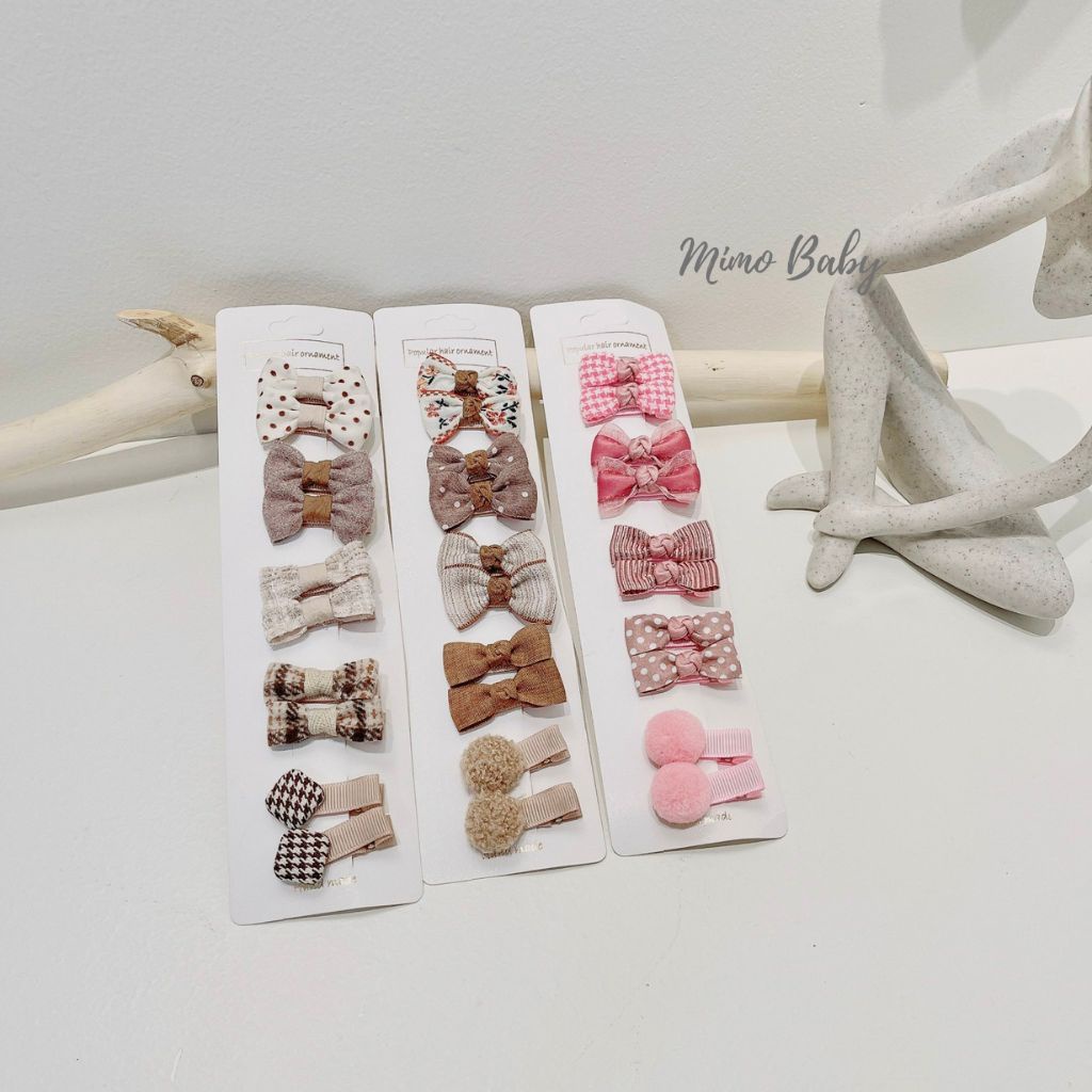 Set 10 kẹp tóc bọc vải họa tiết dễ thương cho bé gái KT26 Mimo Baby