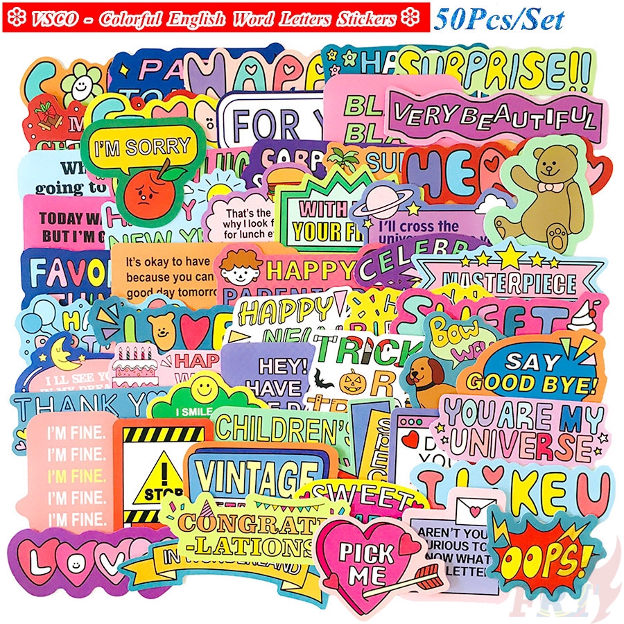 50Pcs/Set ❉ VSCO：Colorful Healing English Word Letters - Series 01 Stickers ❉ DIY Mixed Fashion Doodle Decals Stickers