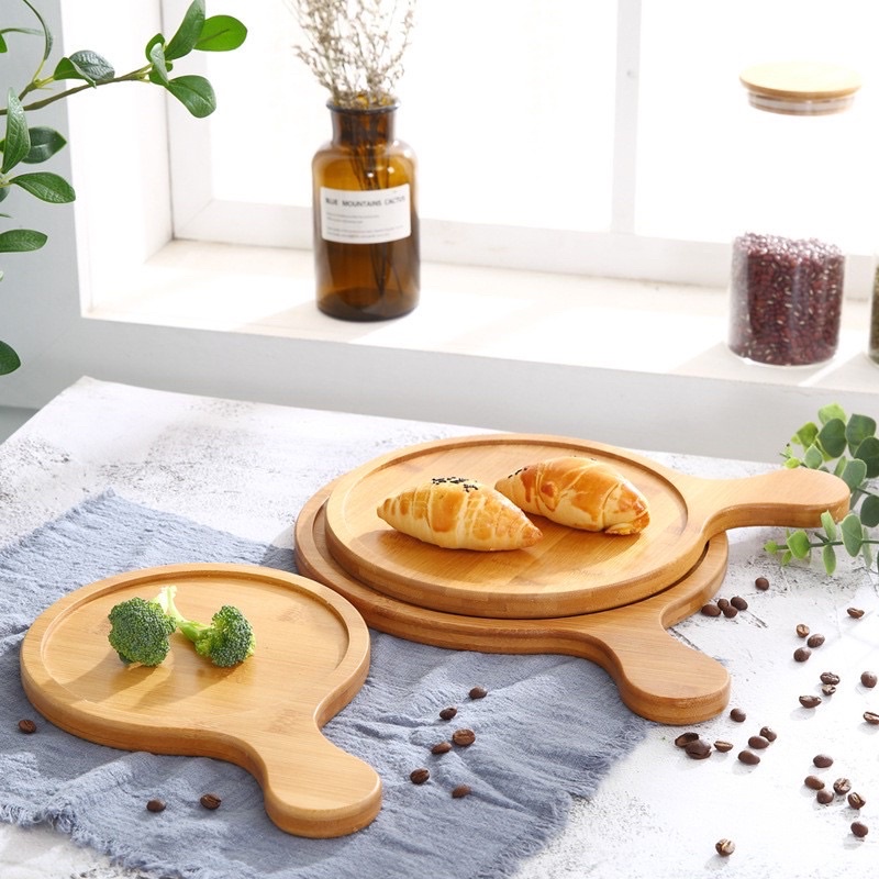 Khay Gỗ Hình Chữ Tròn Dùng Đựng Bánh Pizza Decor