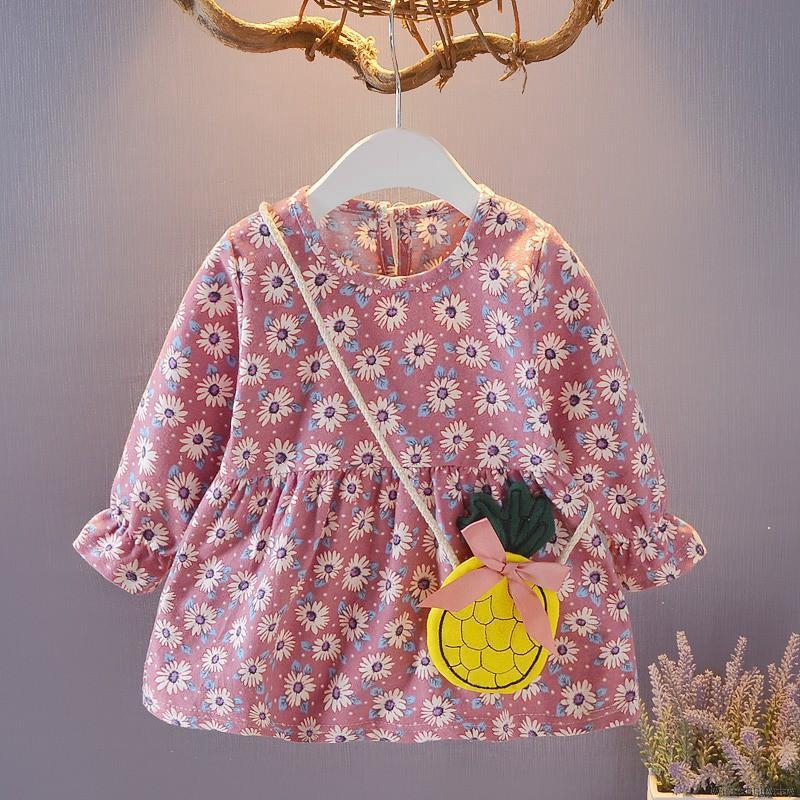 Đầm Hoa Tay Dài Xinh Xắn Dành Cho Bé Gái