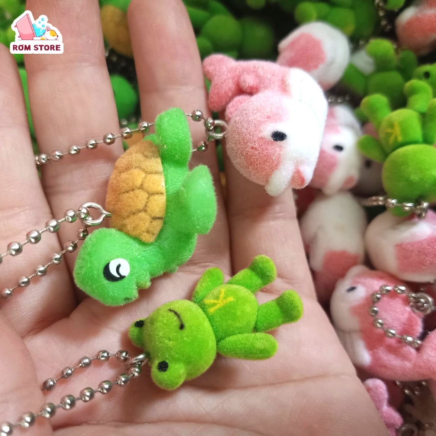 Móc khóa gấu mini dễ thương hình rùa xanh, ếch xanh, cá heo hồng móc túi xách balo Rơm Store