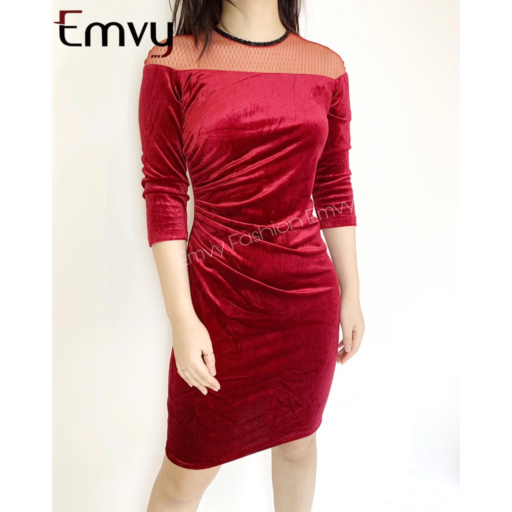 Đầm body nhung thiết kế nhũ phối ren Emvy - V15