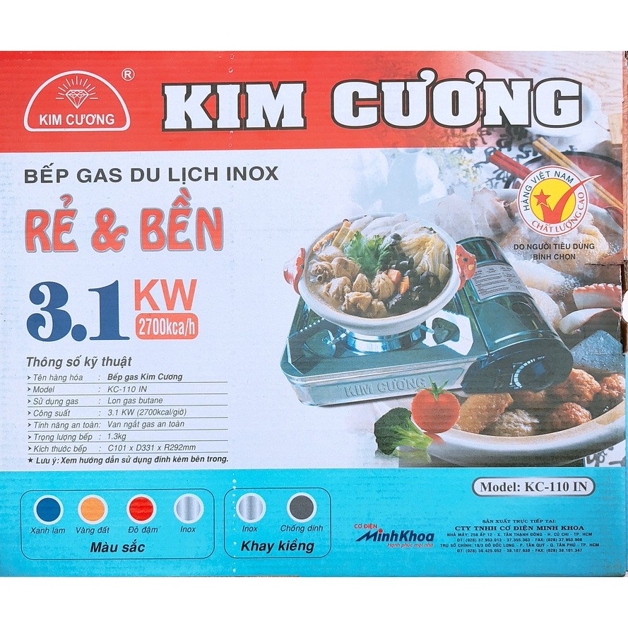 Bếp gas mini Kim Cương thân inox KC110 IN