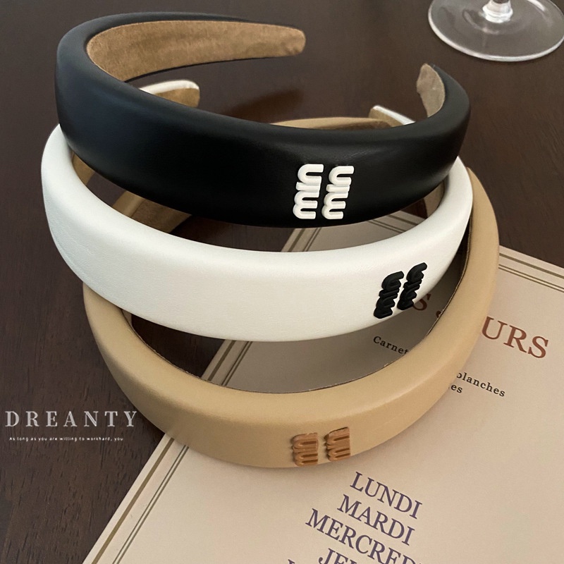 Băng Đô Da Bản Rộng In Chữ Phong Cách Hàn Quốc Thời Trang Cho Nữ