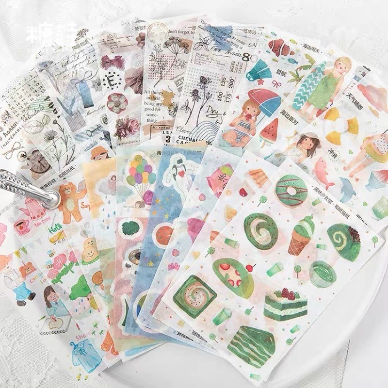 Set 3 tờ stickers giấy kiểu vintage