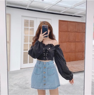 Áo trễ vai croptop đan dây