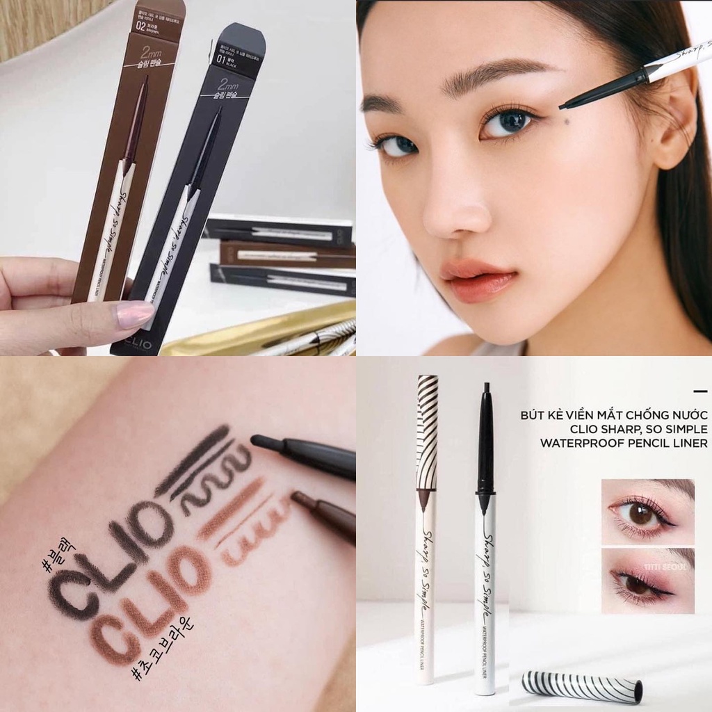 Chì Kẻ Mắt Clio Sharp So Simple Waterproof Pencil Liner - Màu Đen - Màu Nâu