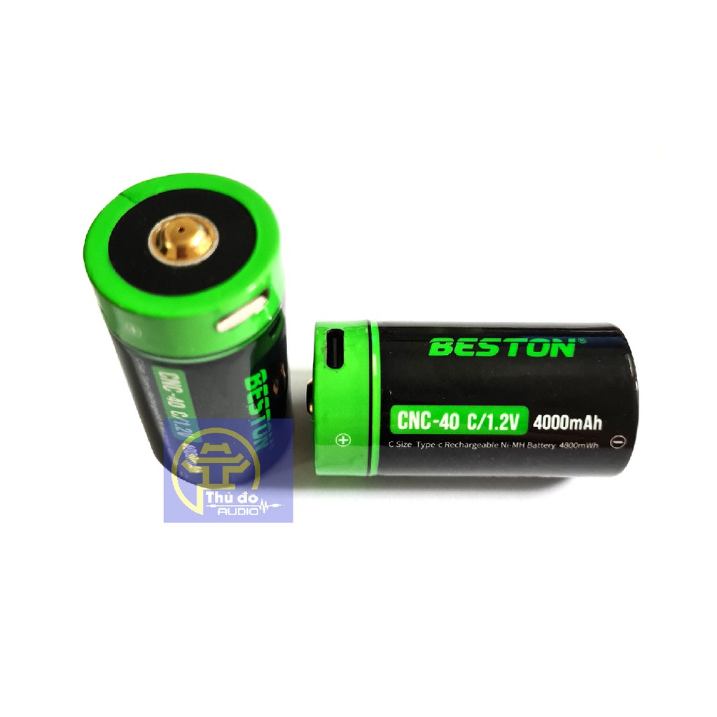 Pin Beston 4000mAh loại C CNC-40 C/1.2V có cổng sạc USB Type C dùng cho đèn pin - Tặng kèm dây sạc
