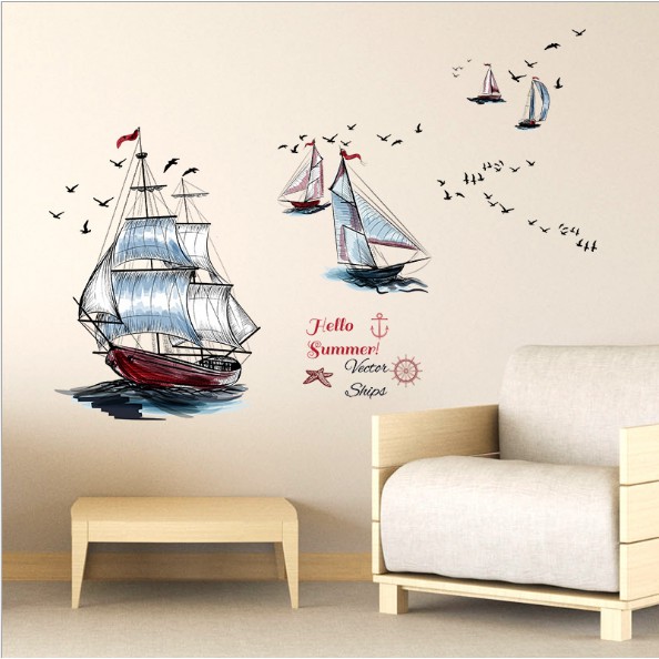 Decal trang trí tường - Thuyền Buồm Tranh Victor